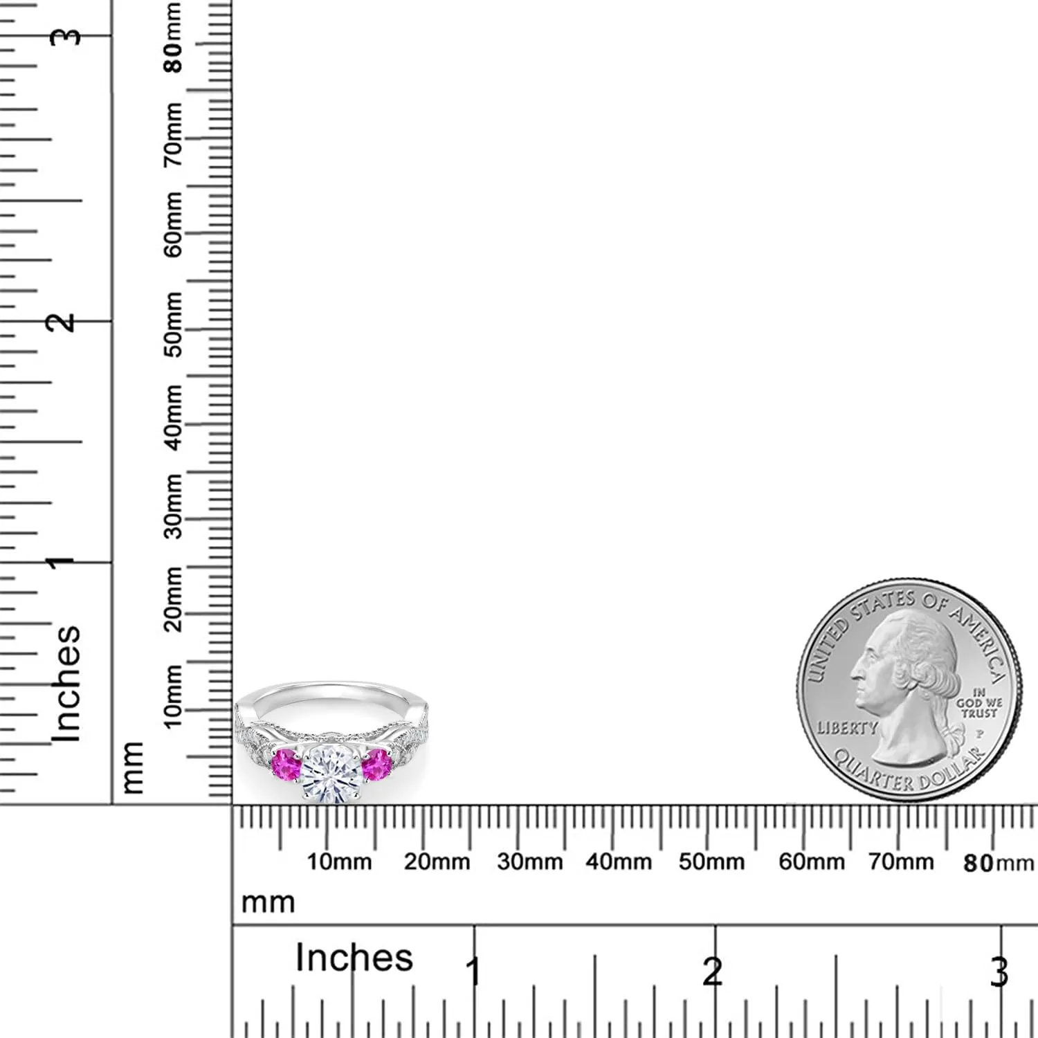 Stone King 925 Sterling Silver White Moissanite and Pink Sapphire quantify beau meal Katherine belie unsophisticated Engagement Ring For Women (1.33 Cttw, Gemstone, Round 6MM and 3MM) Gem 
