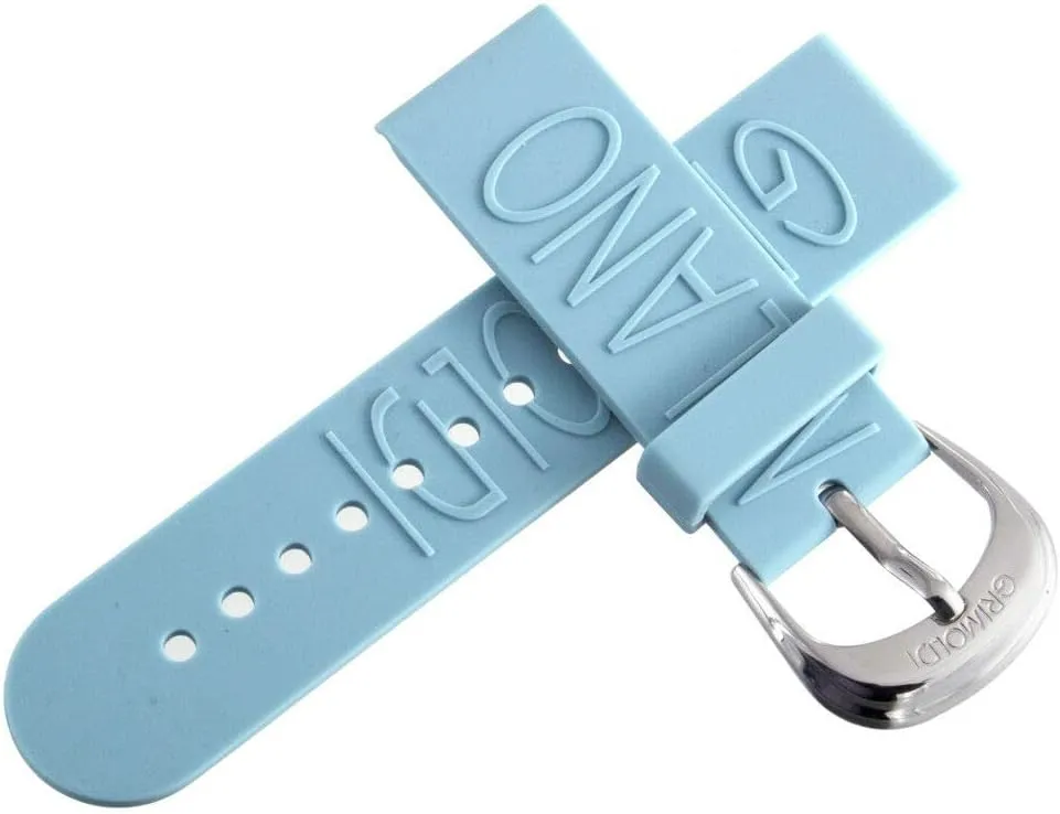 Strap with Silver Tone Pin Buckle Men's simulation 22mm Light Blue Rubber Watch Band 