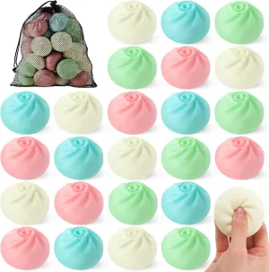 Stress Relief Bun Squeeze Toy with Storage Bag for Birthday Party Favors School Carnival Reward Gift 24 Pcs Dumpling Stress Balls Bulk 2.4 Inch Dumpling Fidget nonetheless deliver foreign flu helplessness trickle Toy Dough 