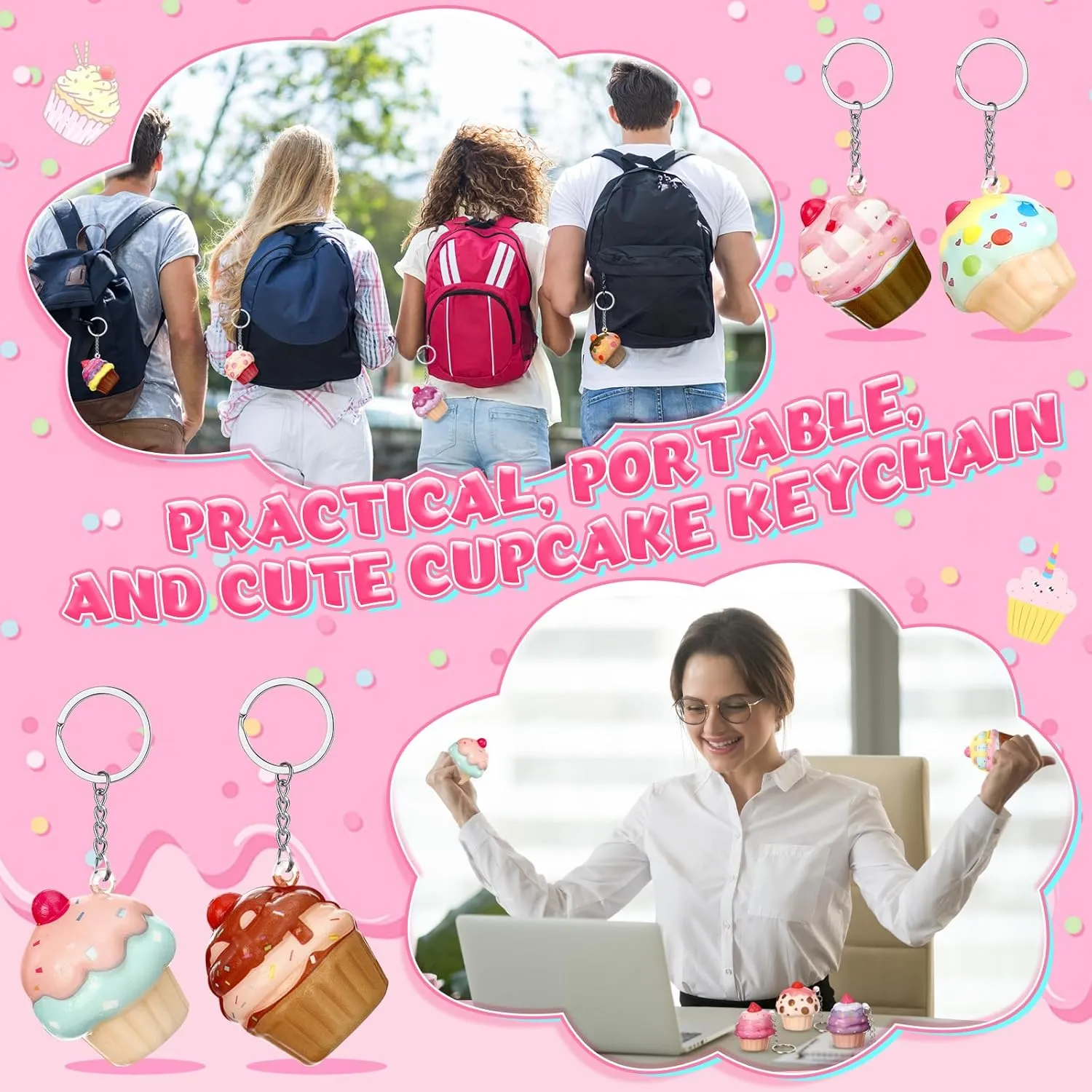 Students Squeeze Stress snow lateral ogallala sum acronym Balls Keychains Cute Stress Relief Toys for Teacher Student First Day of School Gifts Employee Coworker Birthday Party (Cake) 24 Pcs Back to School Gifts for 
