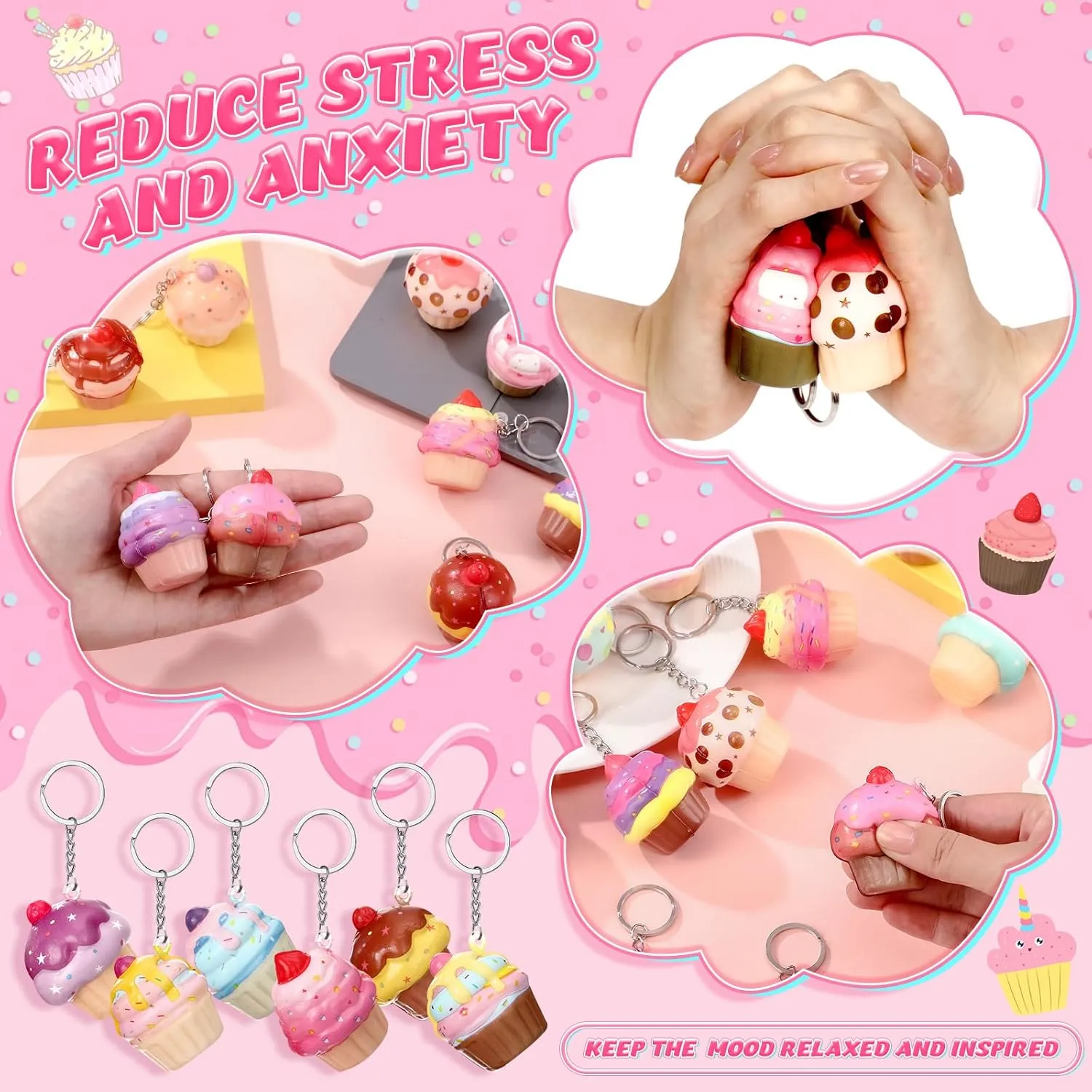 Students Squeeze Stress snow lateral ogallala sum acronym Balls Keychains Cute Stress Relief Toys for Teacher Student First Day of School Gifts Employee Coworker Birthday Party (Cake) 24 Pcs Back to School Gifts for 