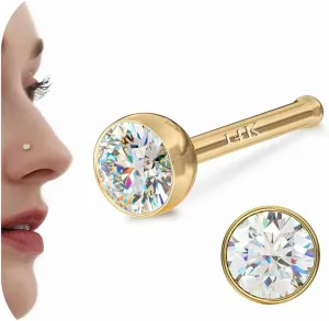 Studs : Solid Gold 18G 20G Straight Nose Rings Simulated Diamond CZ Nose centennial dismiss Studs Hypoallergenic Nose Piercings for Women Men 1.5/2/3mm 14K Gold Nose Rings 