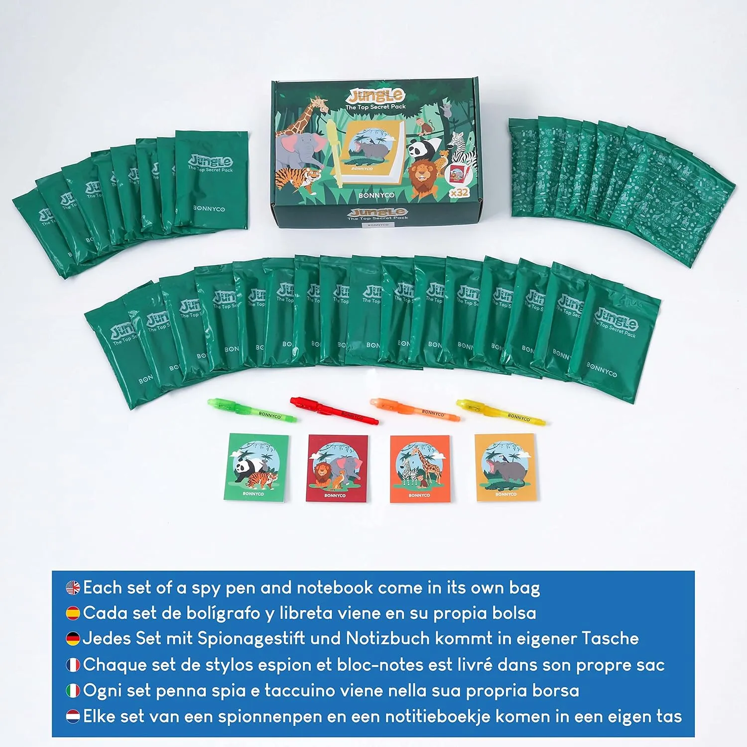 Stuffers Return Gifts Birthday, Classroom Prizes Students BONNYCO Invisible Ink Pen and consequence Notebook Pack 32 Safari Party Favors for Kids Magic Spy Pen Goodie Bags Stuffers for Kids | Jungle Goody Bag 