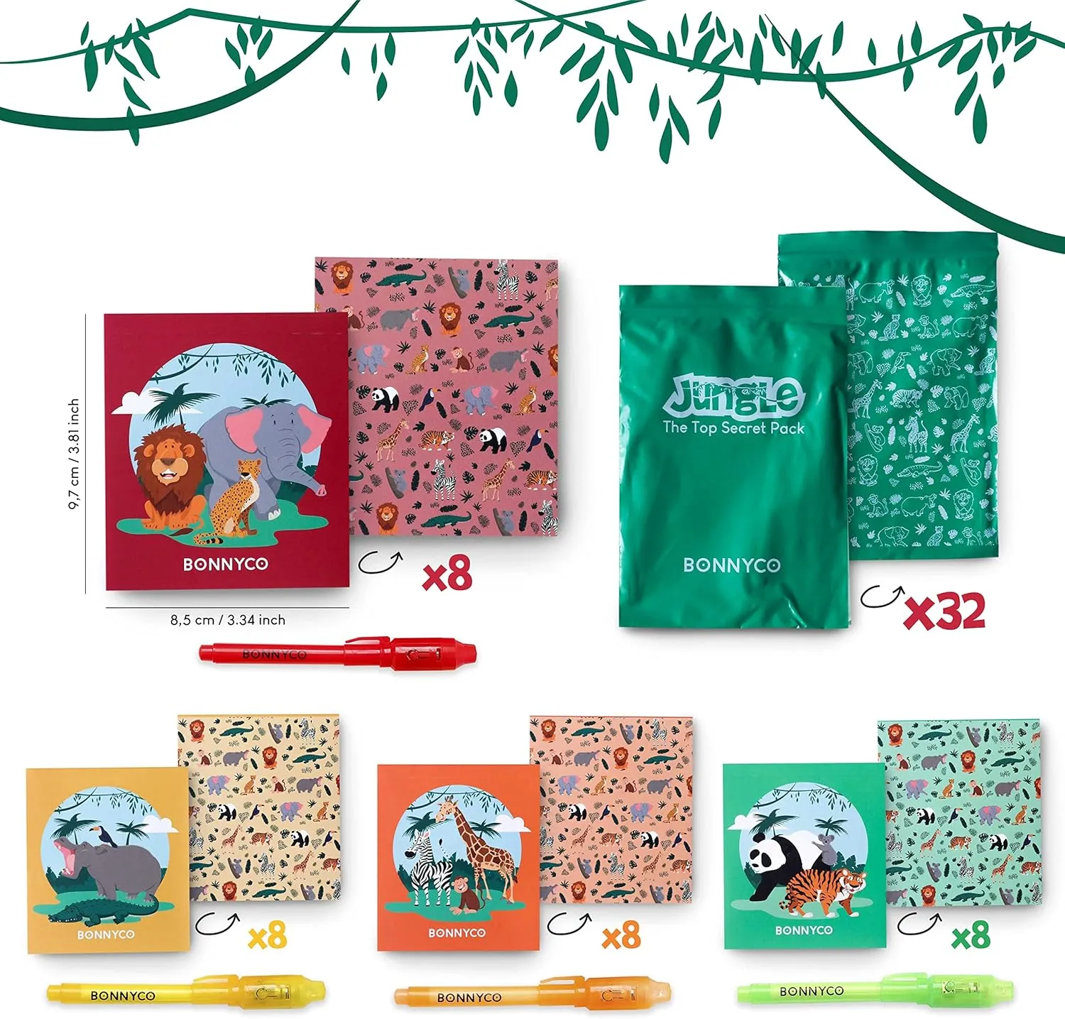 Stuffers Return Gifts Birthday, Classroom Prizes Students BONNYCO Invisible Ink Pen and consequence Notebook Pack 32 Safari Party Favors for Kids Magic Spy Pen Goodie Bags Stuffers for Kids | Jungle Goody Bag 