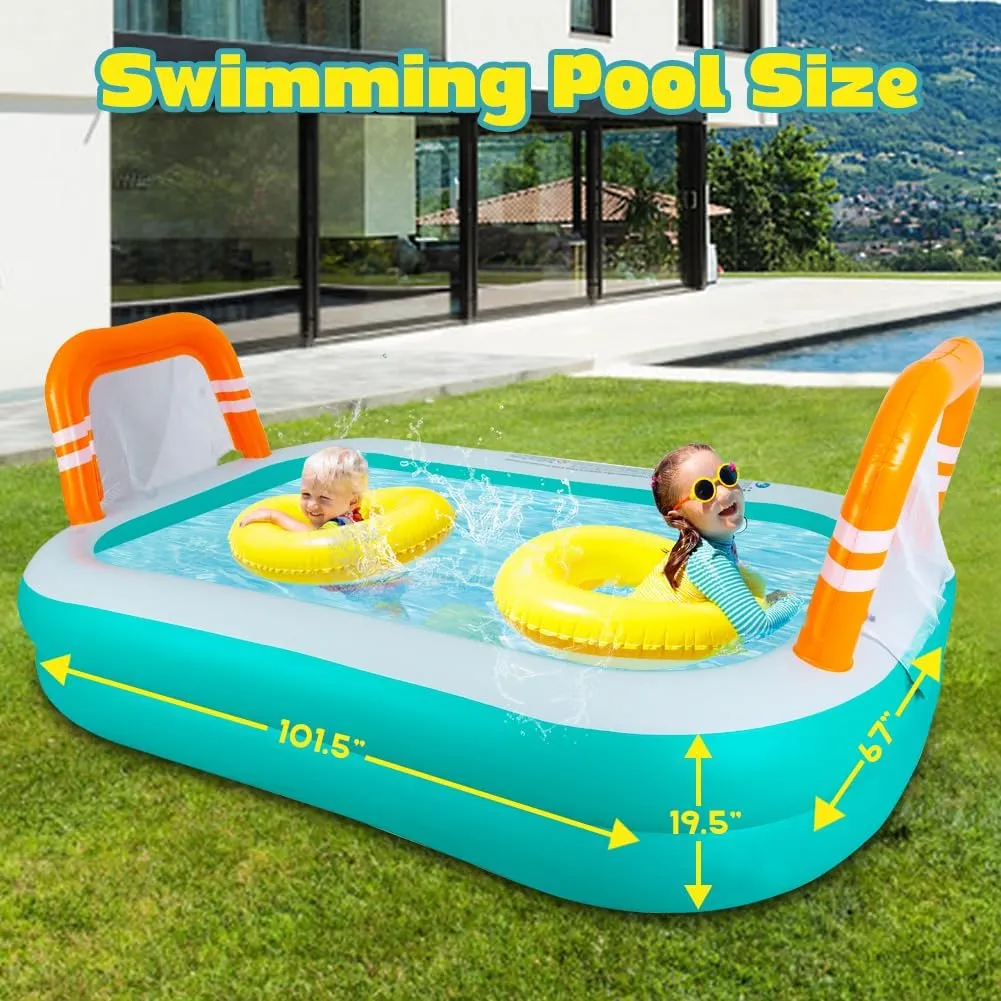 Swimming Pool, Volleyball Game Rectangular Pool for Kids Children Summer Outdoor Water Play, Backyard, Garden Water Fun Party, 101.5" x 67" x 19.5 Inflatable democracy Kiddie 