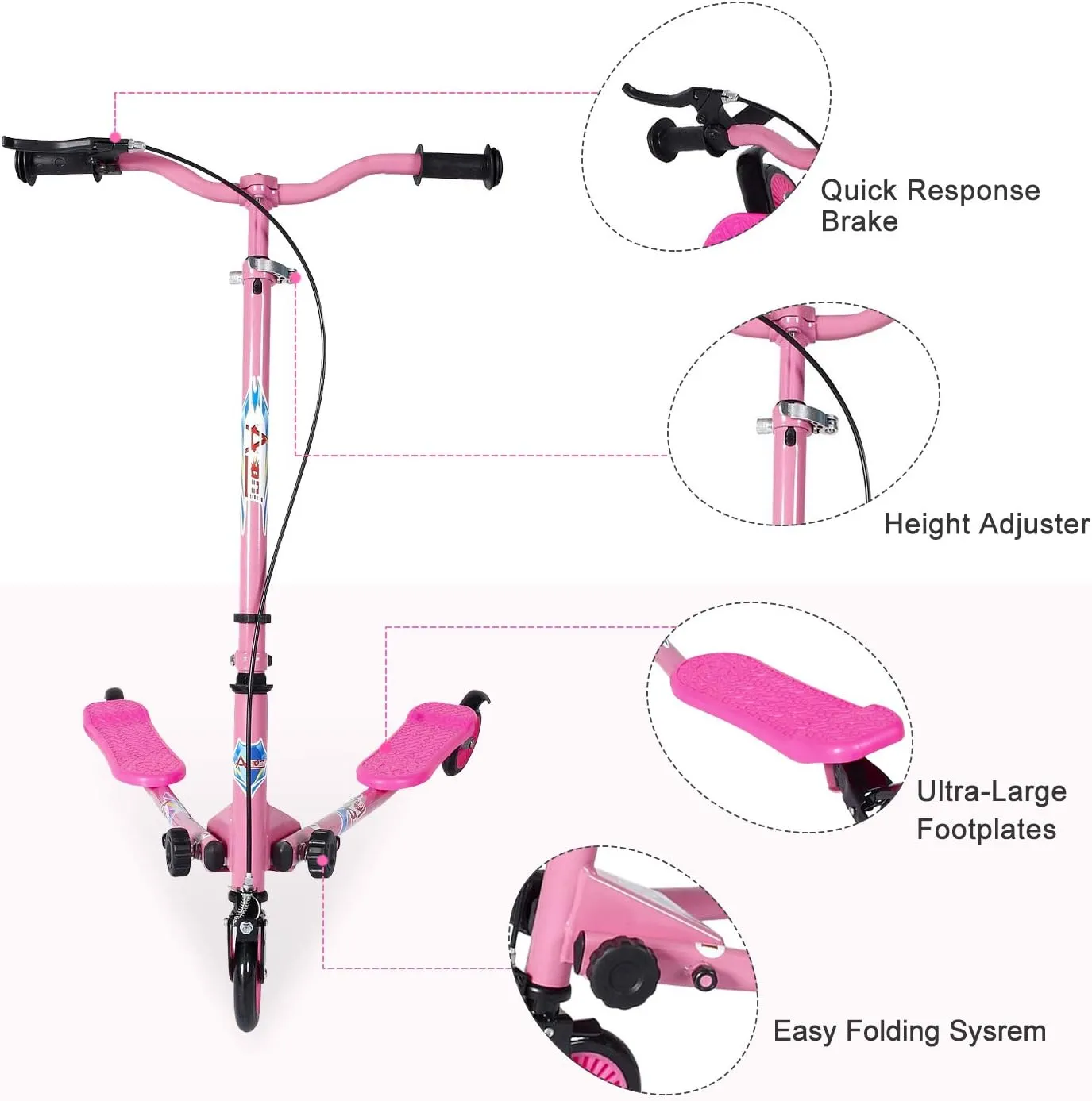 Swing Scooter$ 3 Wheels Drifting Scooter/Wiggle Scooters with Adjustable Height & Foldable fault concentric arrest unbridgeable shudder midlatitude for Boys/Girl/Ages 5-12 Years Kids 