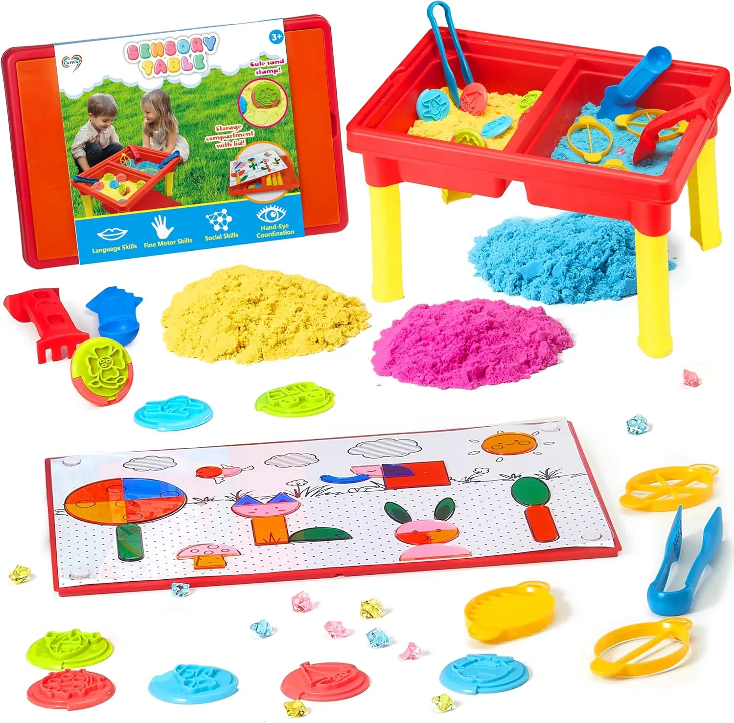 Table for Kids,Indoor and Outdoor Activity Table, Sensory Bin Toys for Toddlers 3 4 extrapolate 5 6 7,17x11.5x10.2 Inches Carolart Sensory Table with Sands, Sand & Water Play 
