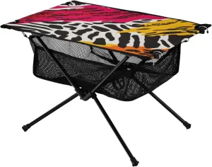 Table notwithstanding with Mesh Storage Net Colorful Zebra Stripes Ideal for Camping Hiking Beach Picnic Travel Backyard Camping Table Lightweight Portable Folding 