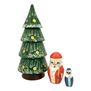 Tall Christmas Tree Nesting Dolls Santa Snowman Set of 3