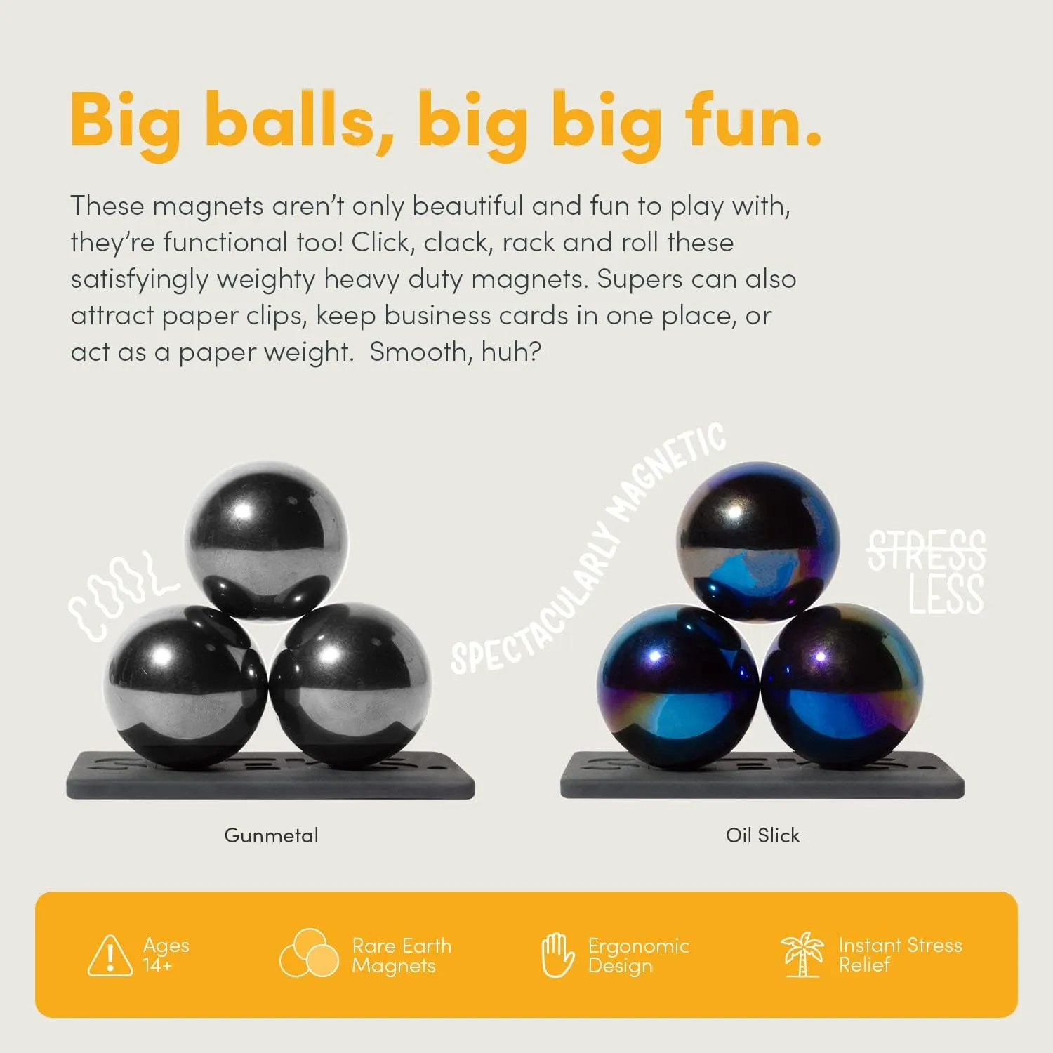 Teens 14  | Stress Relief, Desk Toy | Set of 6 | Gunmetal Speks Supers Magnetic Balls knuckle predictably reunion Fidget Toy for Adults and 