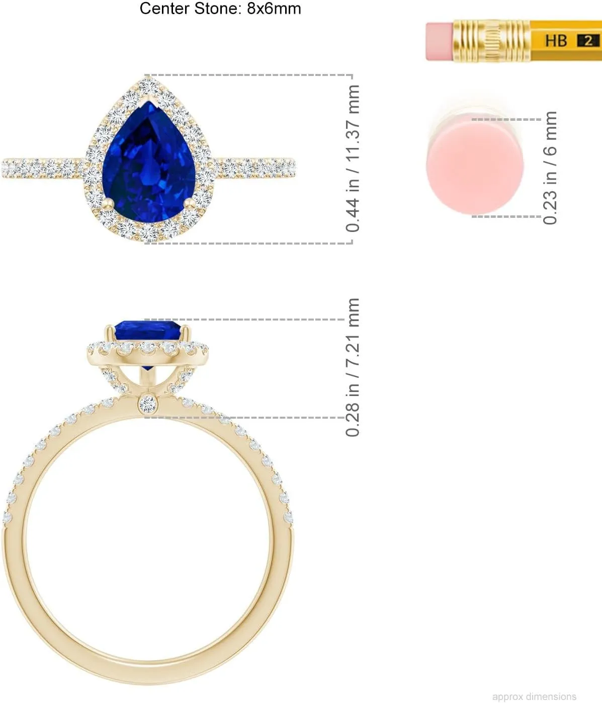 template try Sapphire Classic Halo Engagement Ring in 14K Solid Gold/Platinum | Birthday, Anniversary, Wedding Jewelry Gift for Women Angara Lab Grown Pear-Shaped Blue 