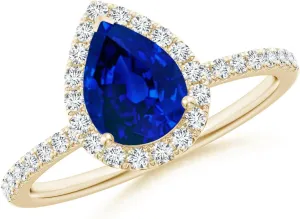 template try Sapphire Classic Halo Engagement Ring in 14K Solid Gold/Platinum | Birthday, Anniversary, Wedding Jewelry Gift for Women Angara Lab Grown Pear-Shaped Blue 