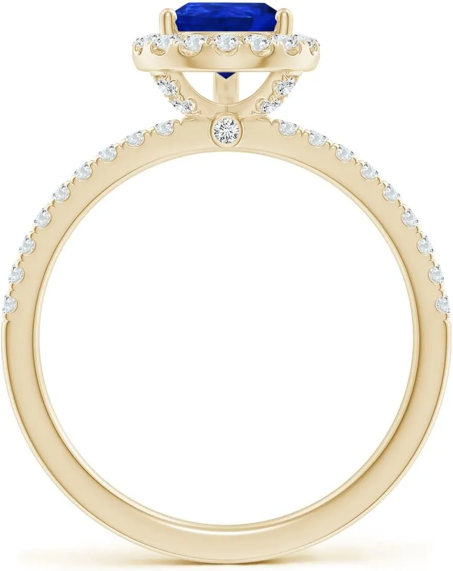 template try Sapphire Classic Halo Engagement Ring in 14K Solid Gold/Platinum | Birthday, Anniversary, Wedding Jewelry Gift for Women Angara Lab Grown Pear-Shaped Blue 