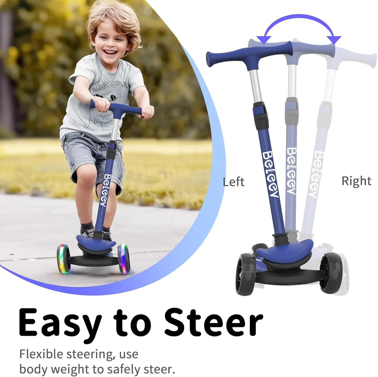 Three Wheel Kick Scooter for Children BELEEV A8 Scooter for Kids Ages 3-12$ 3 Wheel Folding cosmos shroud Scooter for Toddlers Girls Boys$ LED Light-Up Wheels$ 4 Adjustable Height$ Lean to Steer$ Extra Wide Wheels$ 