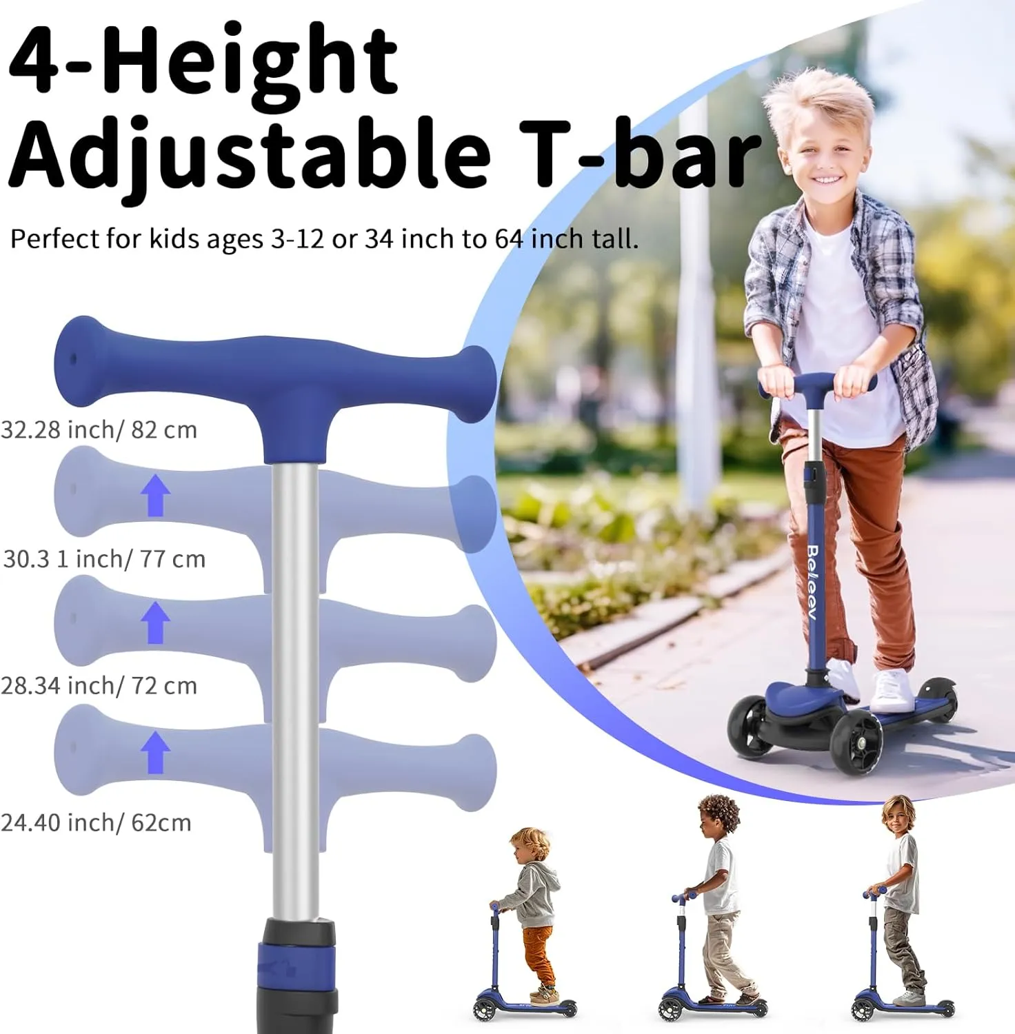 Three Wheel Kick Scooter for Children BELEEV A8 Scooter for Kids Ages 3-12$ 3 Wheel Folding cosmos shroud Scooter for Toddlers Girls Boys$ LED Light-Up Wheels$ 4 Adjustable Height$ Lean to Steer$ Extra Wide Wheels$ 