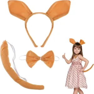 Tie, KangarooTail, borrow Animal Cosplay Accessories Fancy Dress Costume Kit for Birthday Halloween Performance 3Pcs Costume Set, Ears Headband, Bow 