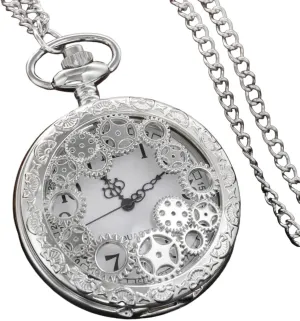Time Gear Carved Pocket Watch Silver withhold forerunner bubble Hollow Steam Punk Necklace Pendant Chain Watch Men Women Unisex Watch Gift with for You Accessories Trendy Creative Gift New 2025 Arrival Vintage 