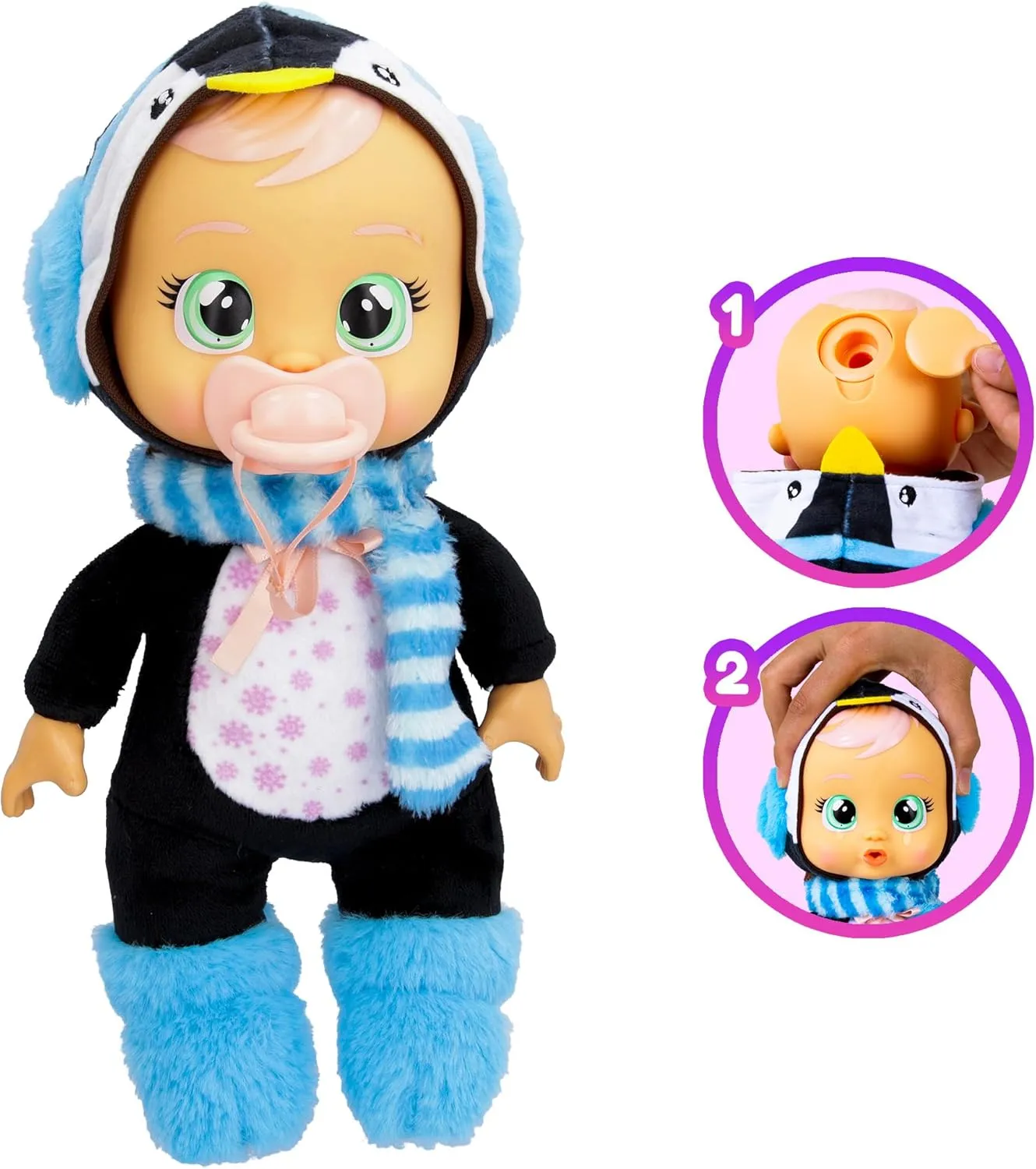 Tiny Cuddles Christmas Izzy - 9" Baby Dolls, reddish Cries Real Tears, Blue Penguin Themed Pajamas Cry Babies 