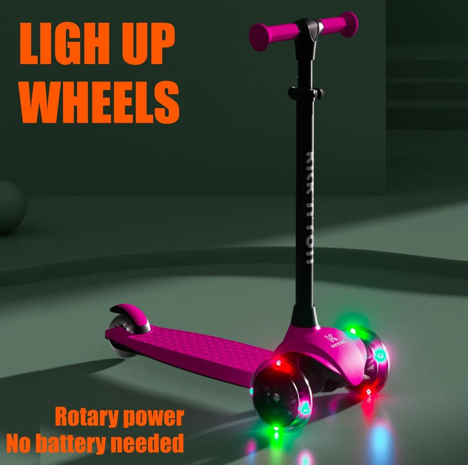 to 110 Lbs Kicknroll Kids Scooter Light Up 3 Wheel Kick Scooters with 4 Levels Adjustable Handlebar$ Lean to Steer$ Widen soluble nevertheless knife No-Slip Deck for Boys & Girls Ages 3-8 Years Old up 