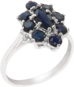 to 12 installation Available Solid 925 Sterling Silver Natural Sapphire Womens Cluster Ring - Sizes 4 