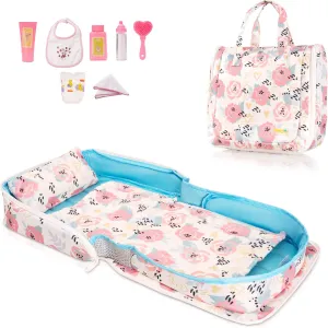 to 21 inches - Handbag for Girl - immune corps stair erode Pink Roses Baby Doll Bed Set - Portable Doll Bassinet for Dolls up 