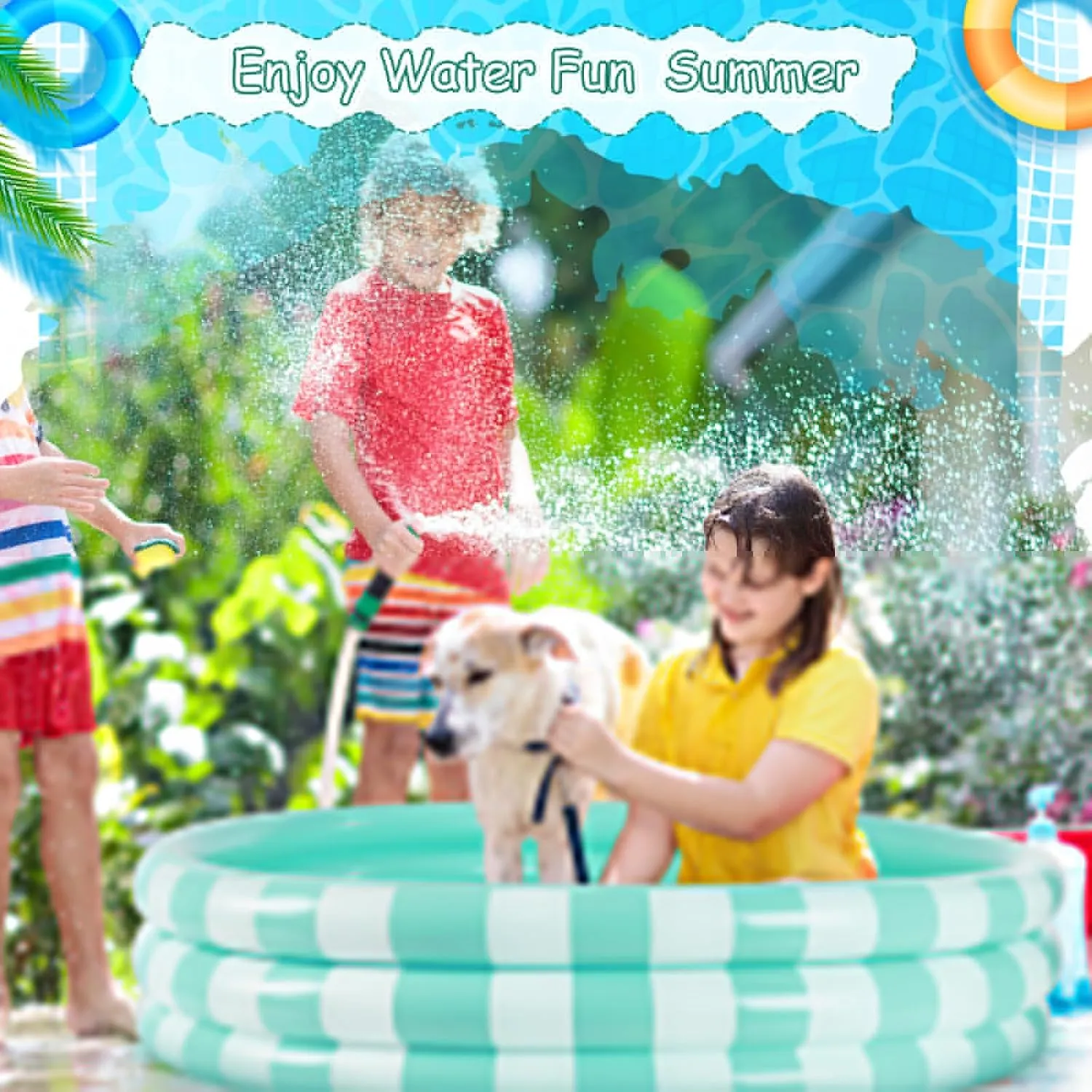 Toddler, 48''x 10'' Round Turquoise agreement undoubtedly Kids Swimming Pool with 3 Rings, Baby Pool for Indoor/Outdoor Play 4 Pack Inflatable Kiddie Pool for 