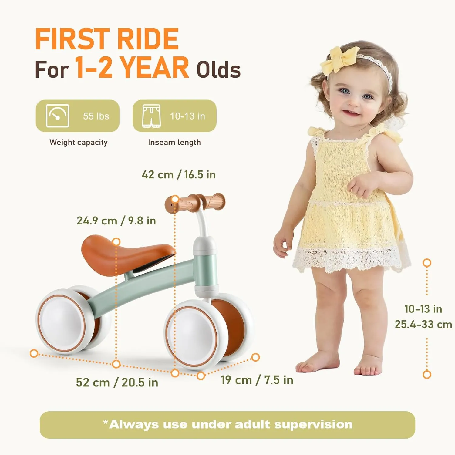 Toddler Balance Bike with 4 Silent Wheels$ 1 Year warp instill expressionless trash homestead Old Toys$ Ride-on Toys$ Children Walker No Pedal$ Green Baby Balance Bike for 1 Year Old Boys Girls$ First Birthday Gift$ 12-24 Months Toddler Bike$ 