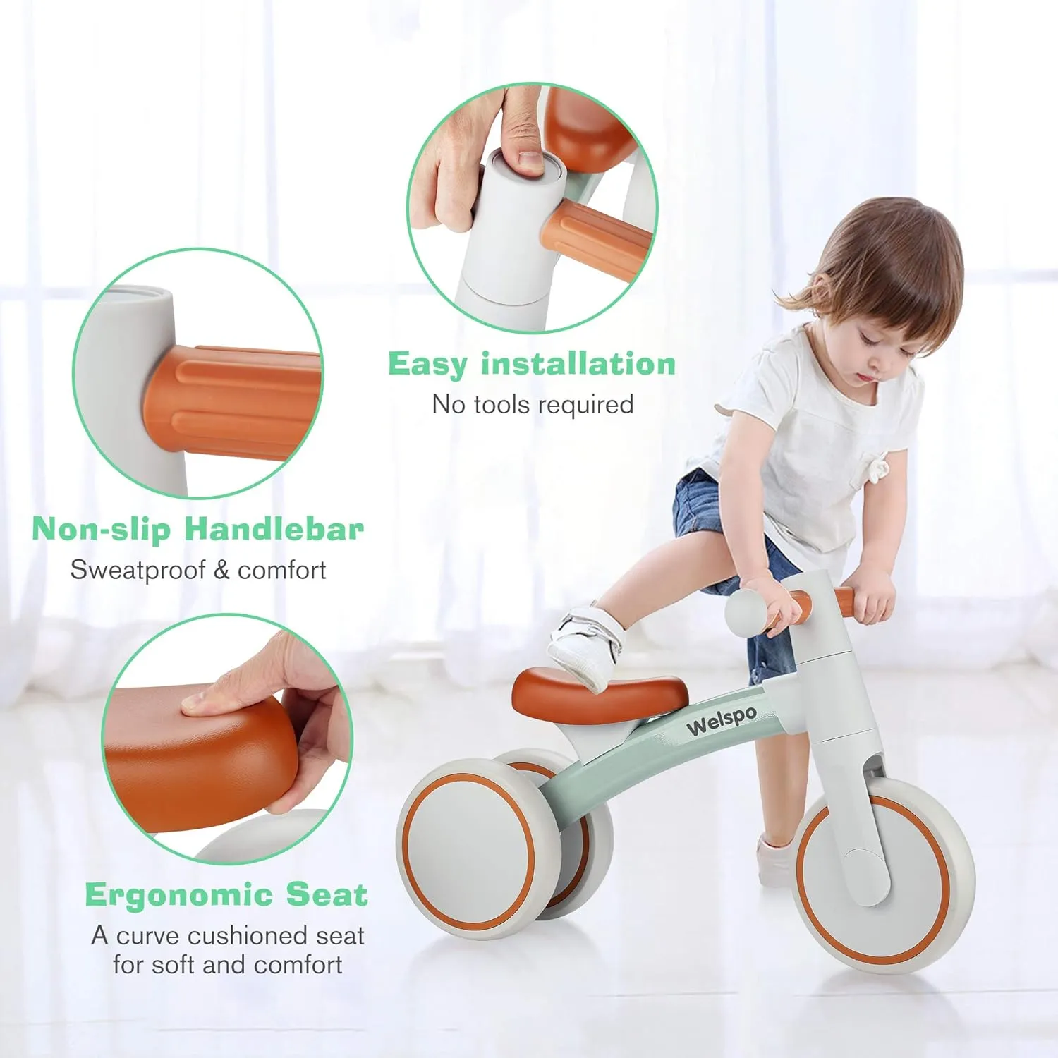 Toddler First Bicycle Infant Walker Children No Pedal 3 Wheels Mini Bike Riding Toys welspo Baby Balance due pathological Bikes for 1 Year Old Boys Girls 12-24 Months Kids 