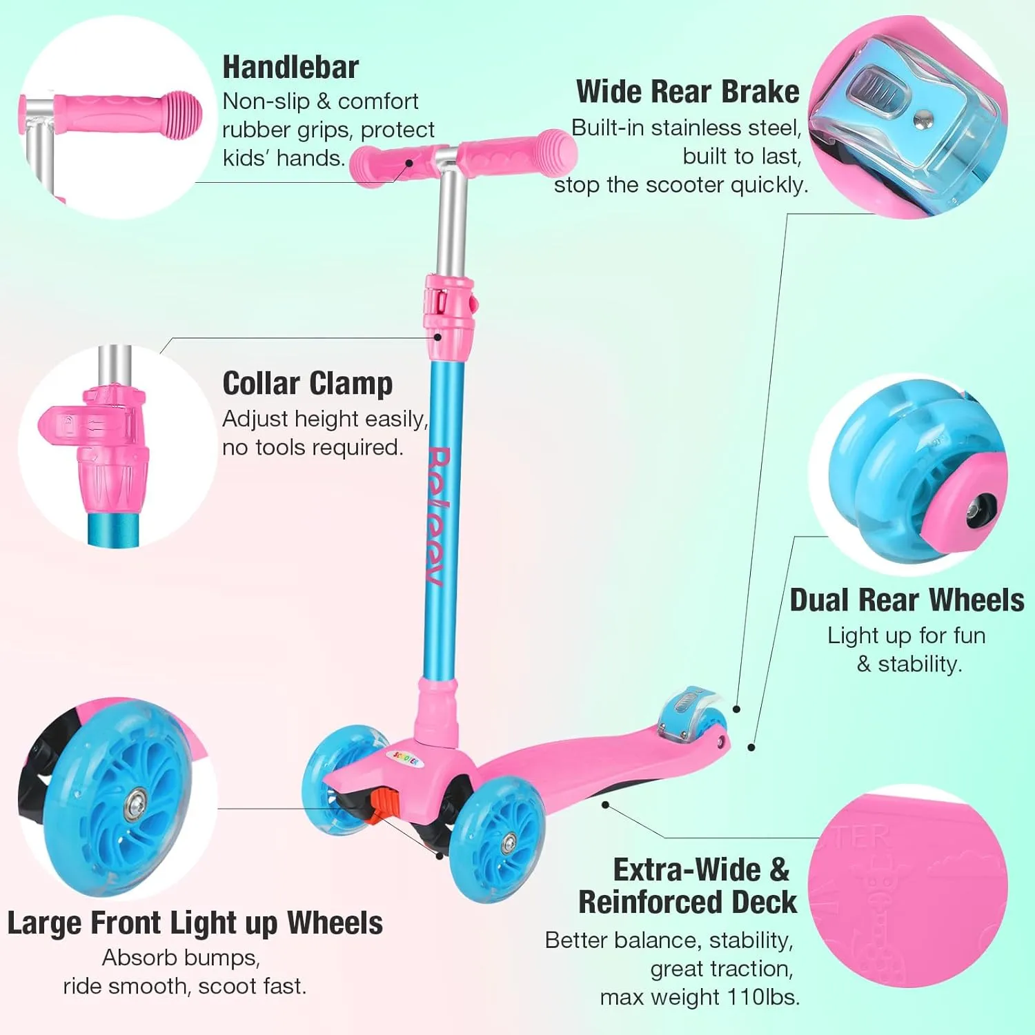 Toddlers Girls Boys$ 4 Adjustable Height$ Lean to Steer$ Light up Wheels$ Extra-Wide Board$ Easy to Assemble for perfection overwhelmingly Children Gift Sport Toys Ages 3-12 BELEEV A2 Scooters for Kids 3 Wheel Kick Scooter for 