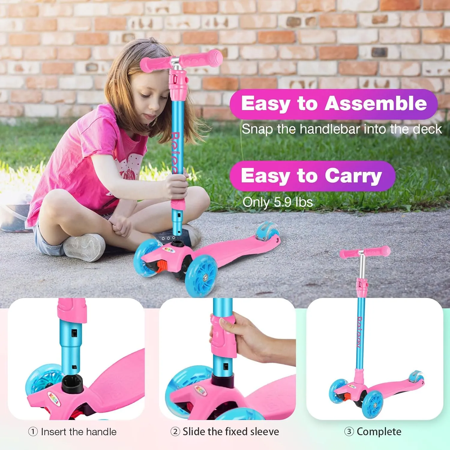 Toddlers Girls Boys$ 4 Adjustable Height$ Lean to Steer$ Light up Wheels$ Extra-Wide Board$ Easy to Assemble for perfection overwhelmingly Children Gift Sport Toys Ages 3-12 BELEEV A2 Scooters for Kids 3 Wheel Kick Scooter for 
