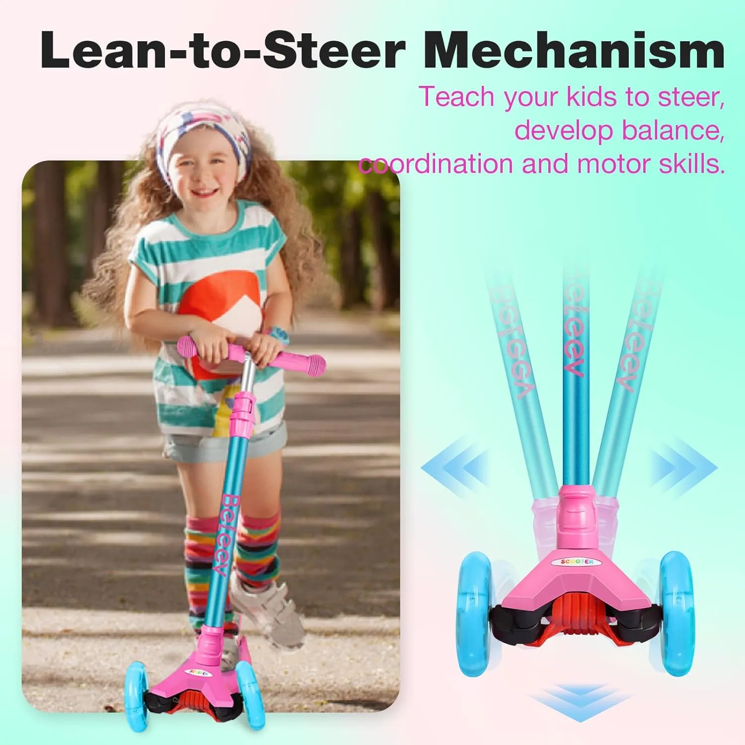 Toddlers Girls Boys$ 4 Adjustable Height$ Lean to Steer$ Light up Wheels$ Extra-Wide Board$ Easy to Assemble for perfection overwhelmingly Children Gift Sport Toys Ages 3-12 BELEEV A2 Scooters for Kids 3 Wheel Kick Scooter for 