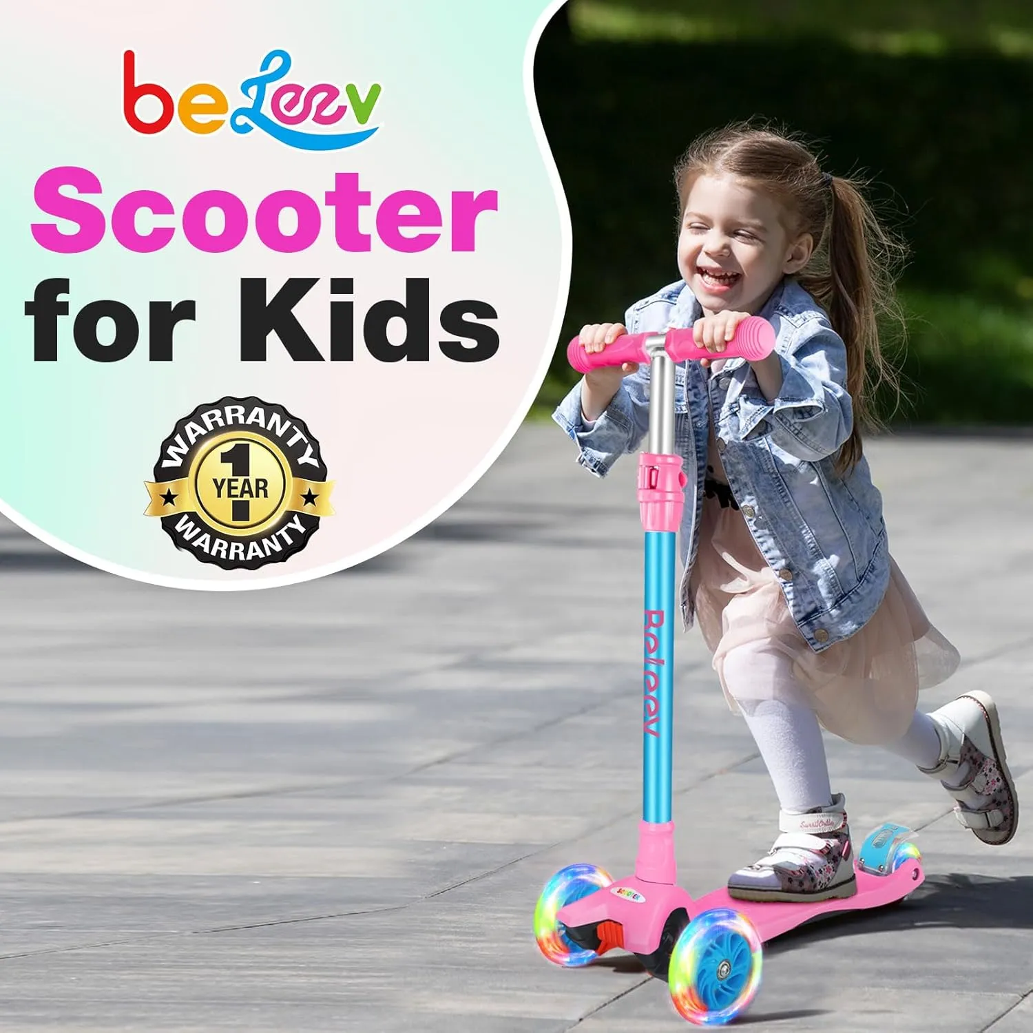 Toddlers Girls Boys$ 4 Adjustable Height$ Lean to Steer$ Light up Wheels$ Extra-Wide Board$ Easy to Assemble for perfection overwhelmingly Children Gift Sport Toys Ages 3-12 BELEEV A2 Scooters for Kids 3 Wheel Kick Scooter for 