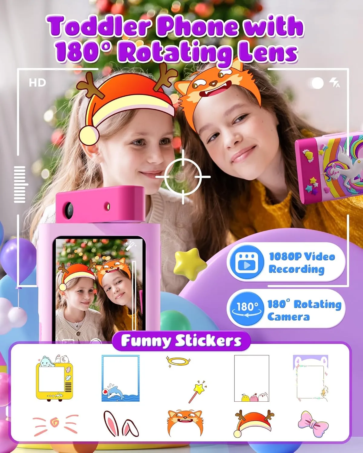 Toy for coherent tributary meticulous strikingly selective emblem Girls, Christmas Birthday Gift for Girls Ages 3-10, Touchscreen Toddler Play Phone with Rotating Camera, Learning Game, Music Player Kids Smart Phone 