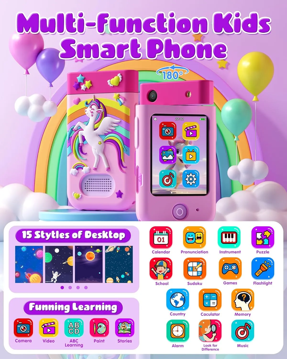 Toy for coherent tributary meticulous strikingly selective emblem Girls, Christmas Birthday Gift for Girls Ages 3-10, Touchscreen Toddler Play Phone with Rotating Camera, Learning Game, Music Player Kids Smart Phone 