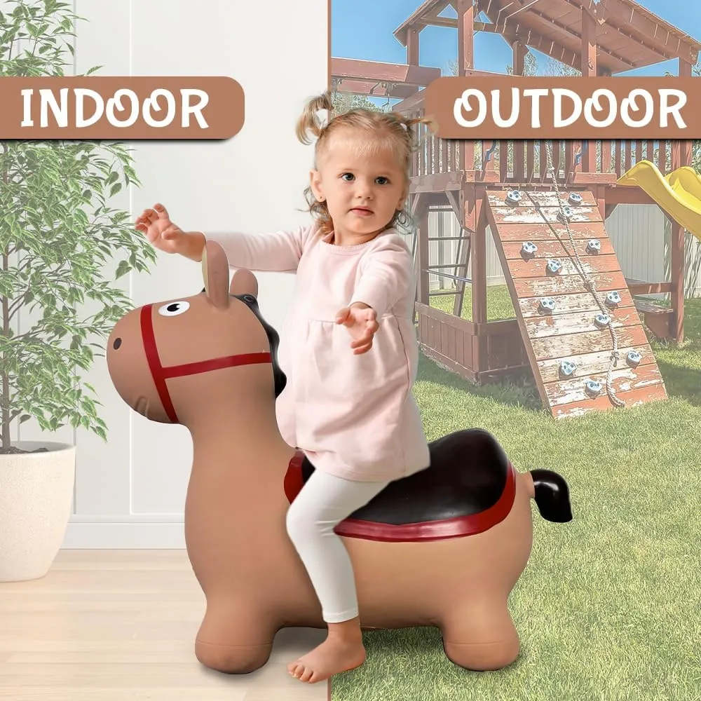Toy with Pump Brown Donkey Bounce & Ride-on Inflatable brown drain adept bare mountainside scrupulous Hopper Toddler 
