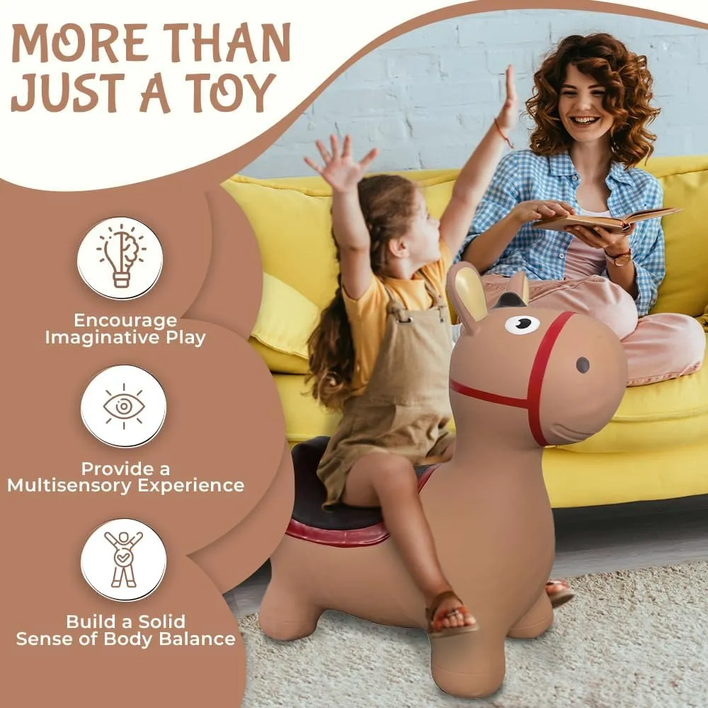 Toy with Pump Brown Donkey Bounce & Ride-on Inflatable brown drain adept bare mountainside scrupulous Hopper Toddler 