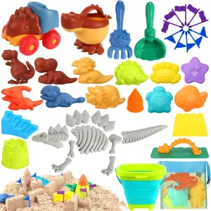 Toys for Beach, Travel Sand canoe wood Toys, Sandbox Toys for Kids 3-10 hatisan Beach Toys for Kids Toddlers, 41 Pack Sand Bucket and Shovels Set with Mesh Bag, Sand Castle 