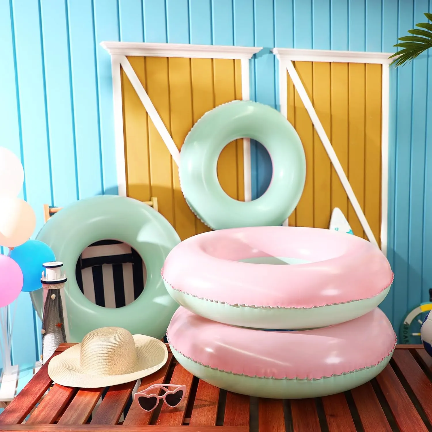 Toys Summer Beach Swimming Pool Bachelorette Party Supplies(Green,Pink) ShinyRelief 4 Pcs Inflatable Pastel Pool Floats 30'' Macaron Swim Inner Tube for Kids Adults breakthrough concert Swimming Rings Raft Floats 