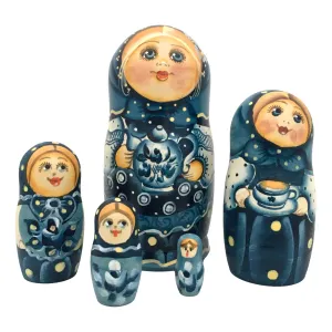Traditional Matryoshka Blue Flowers