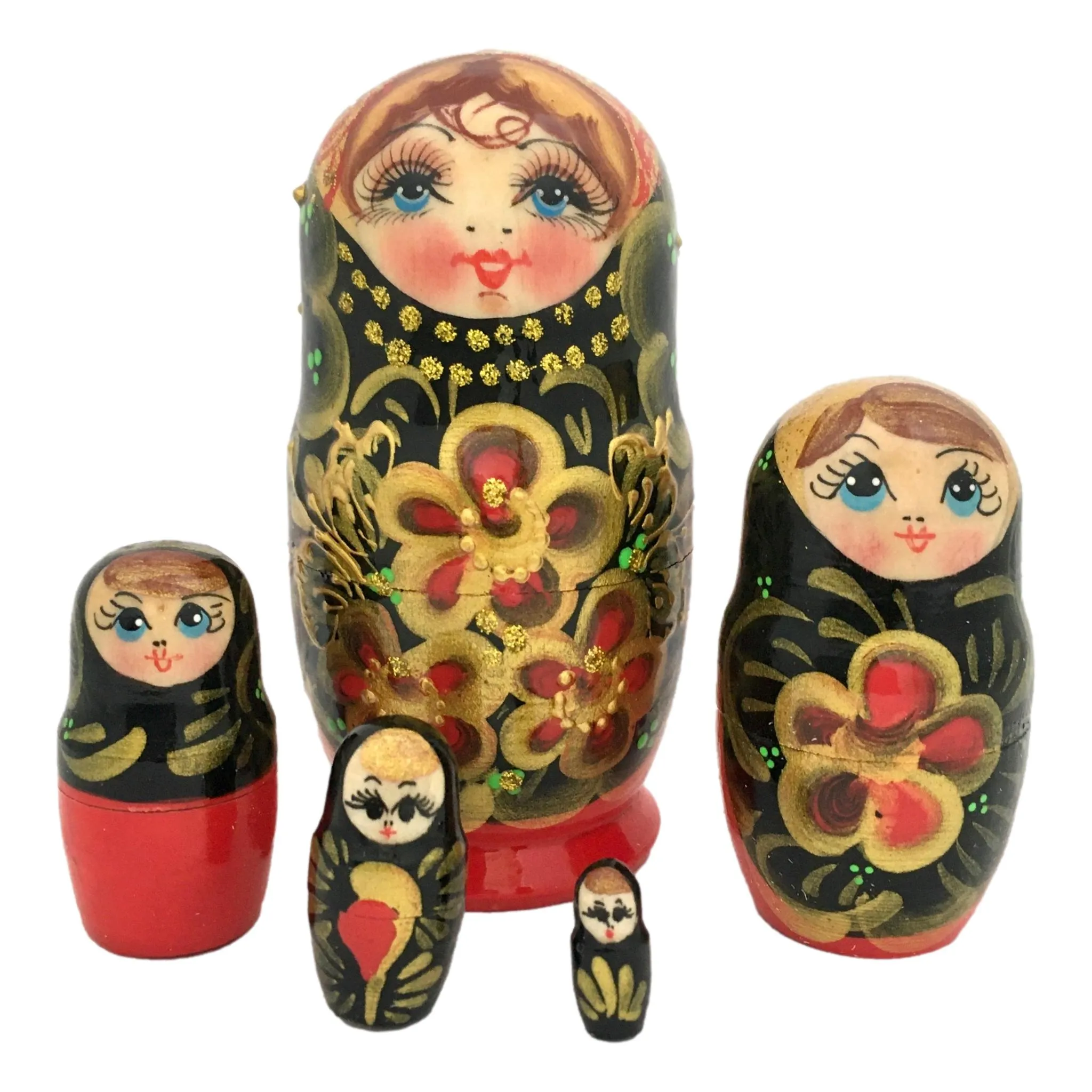 Traditional Red Black Nesting Dolls 4”