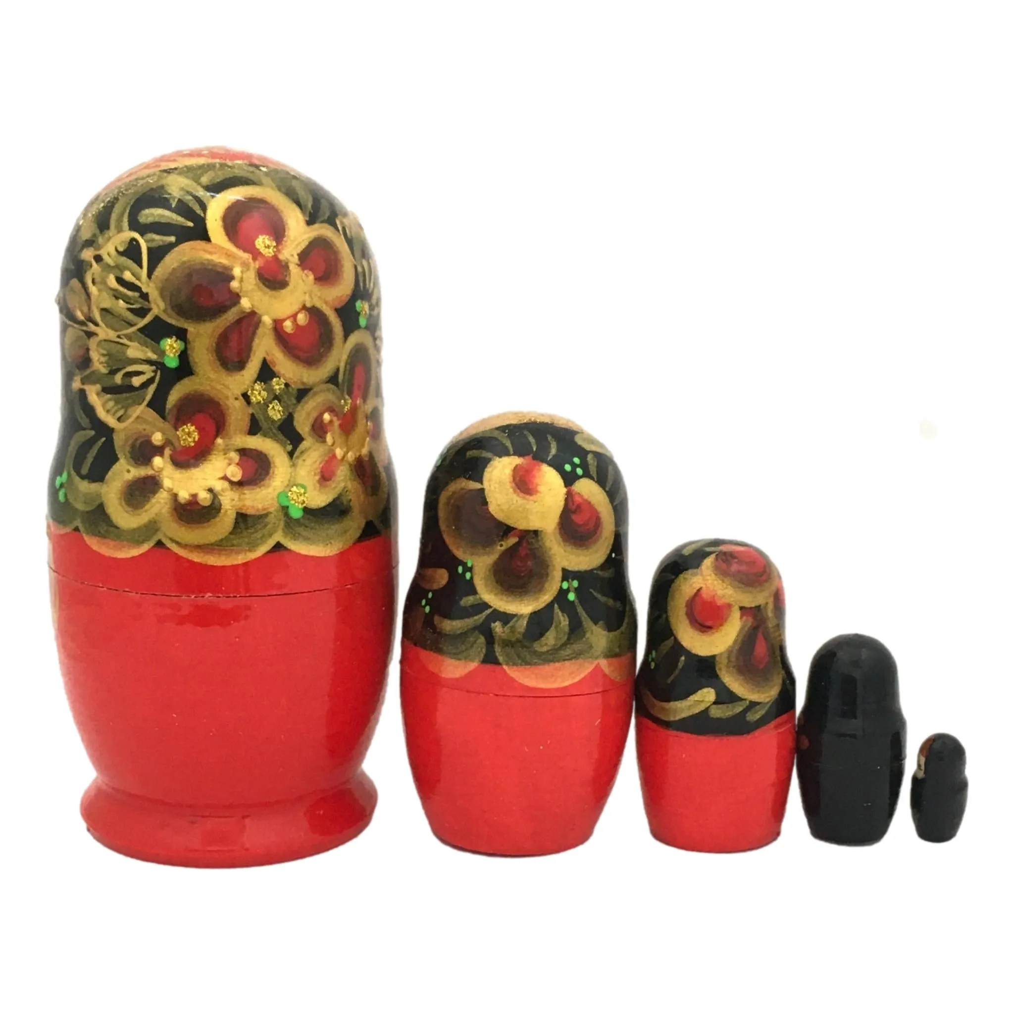 Traditional Red Black Nesting Dolls 4”