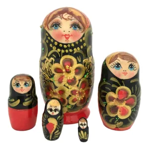 Traditional Red Black Nesting Dolls 4”