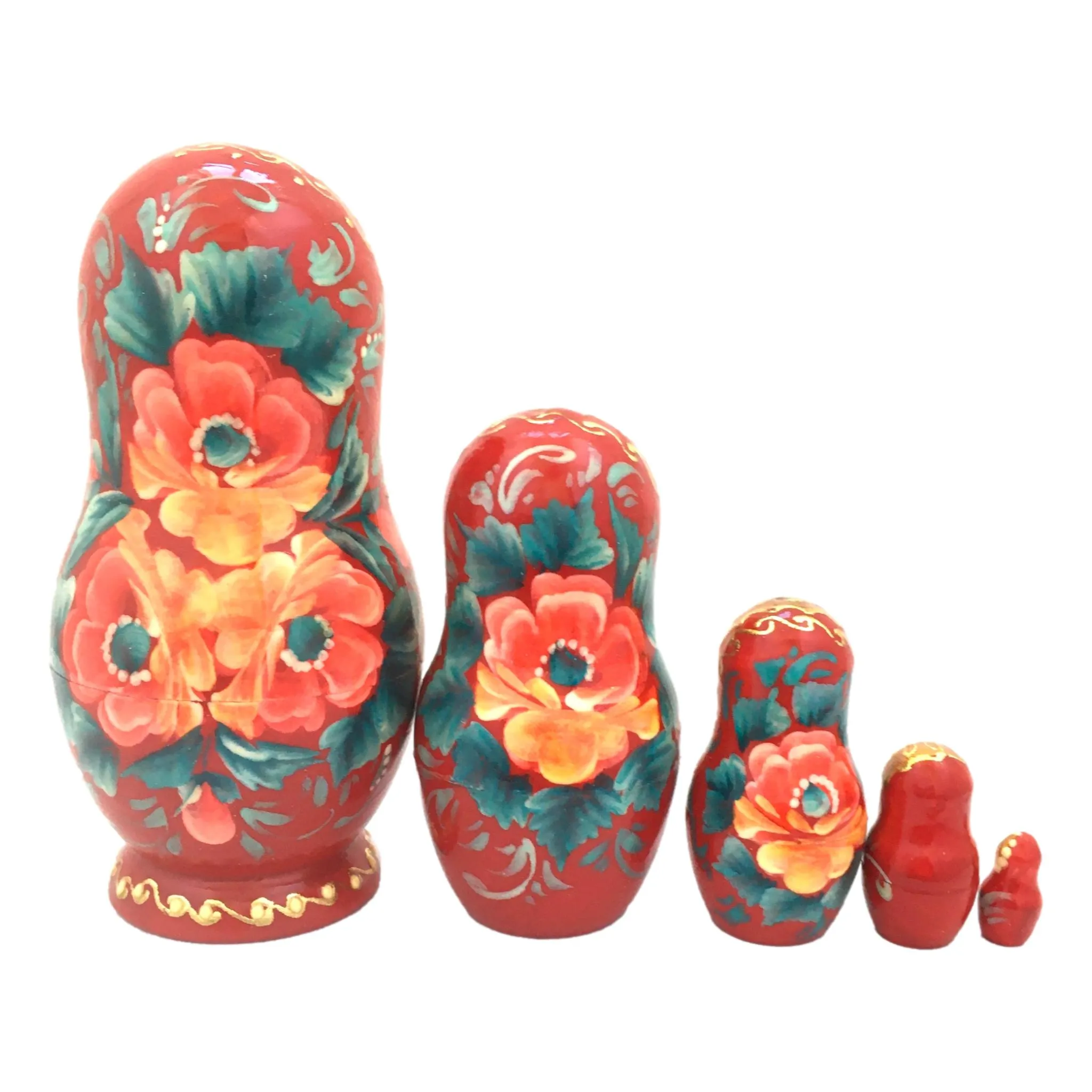 Traditional Russian Dolls Red Flowers
