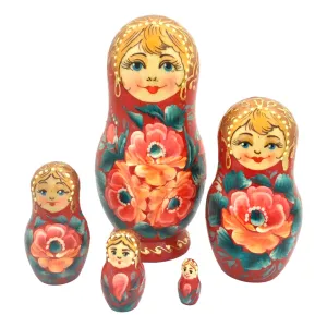 Traditional Russian Dolls Red Flowers