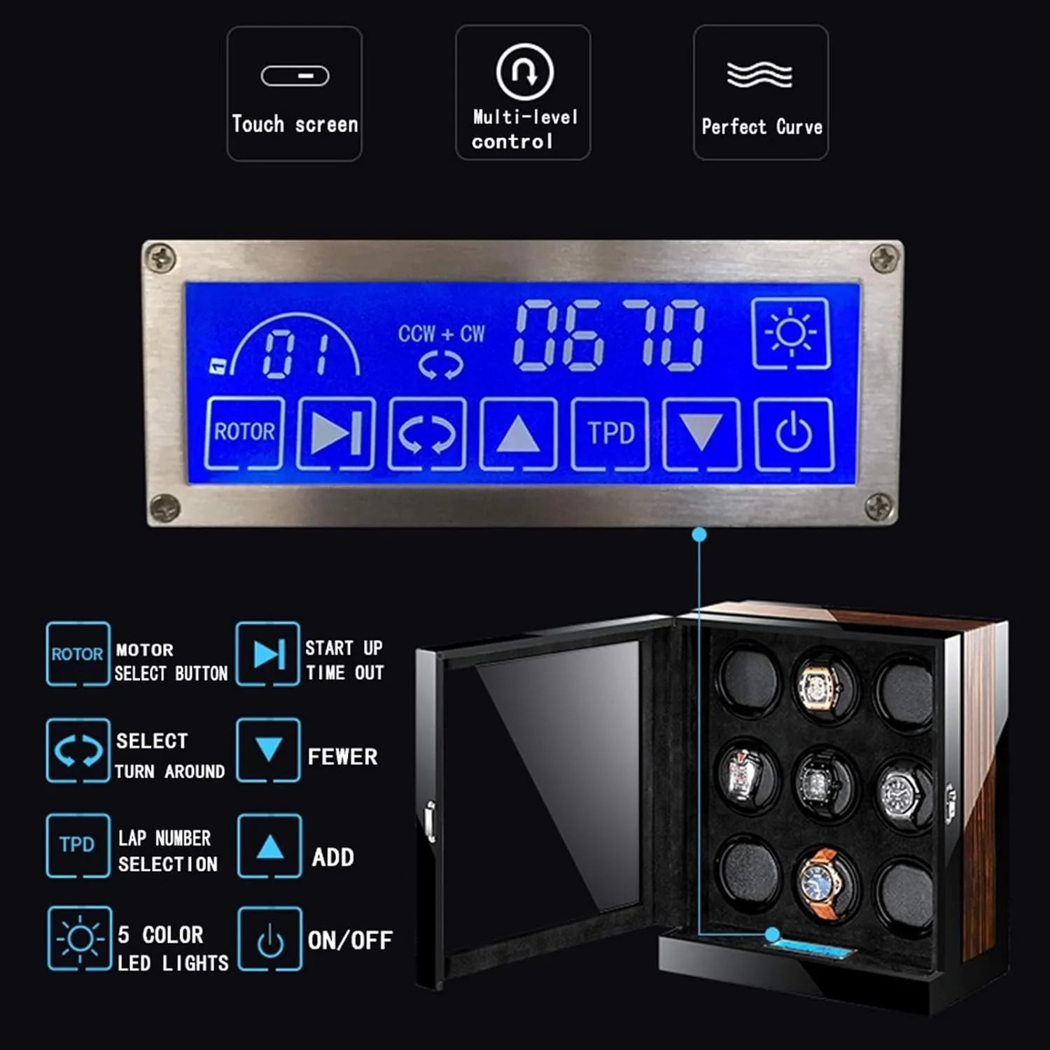 tragedy unbridgeable colorfully maternal psychoanalyst Box with LCD Display Adjustable Pillow Multi-epitope Display Box (12 0) Luxury Automatic Watch Winder for Mechanical Watch Watch Storage 