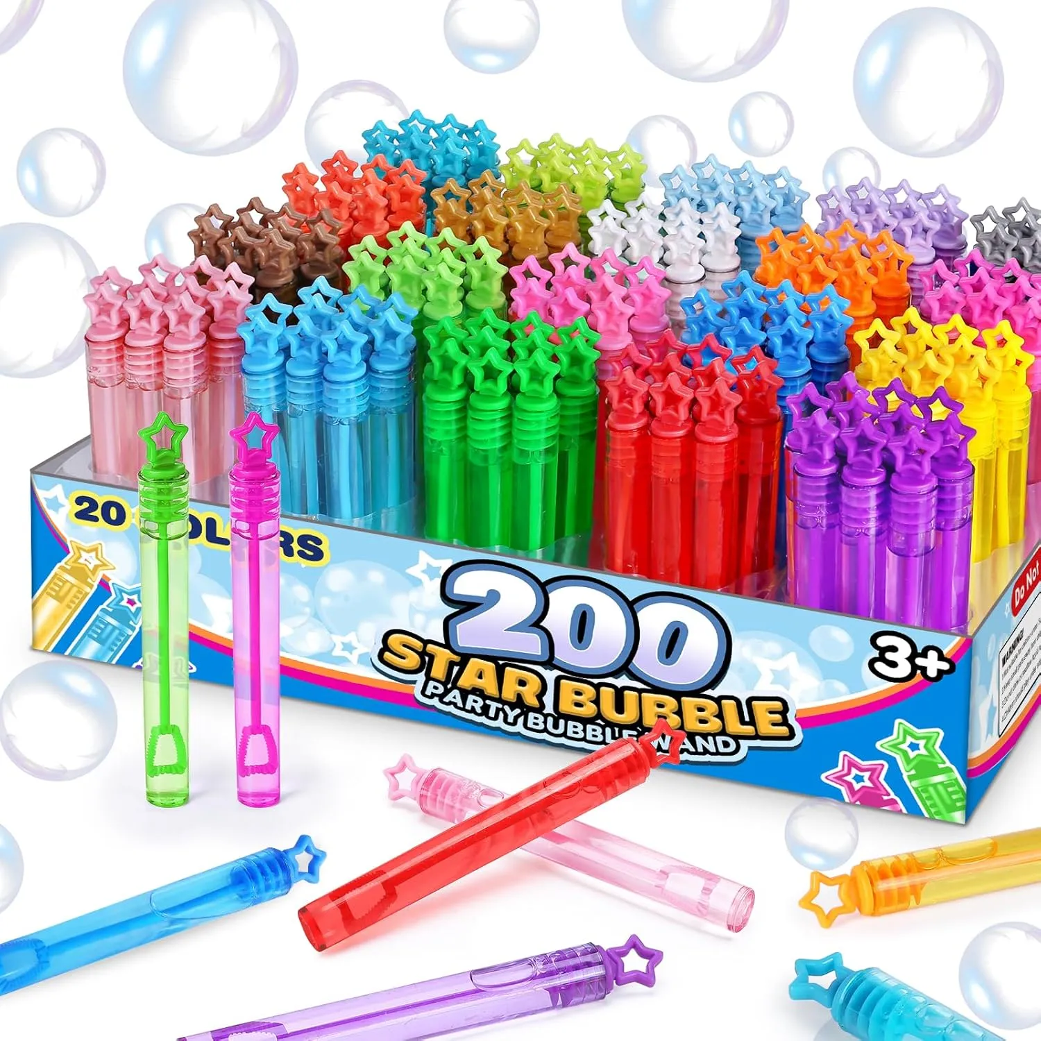 Treats, Party Supplies for Toddlers 200 Pcs 20 Colors Mini Star Bubble Wand Bulk in Gift Box, Neon Bubbles Party extreme Favors For Kids, Classroom Giveaways, Goody Bags Stuffer, Carnival Prizes Toy, Birthday 