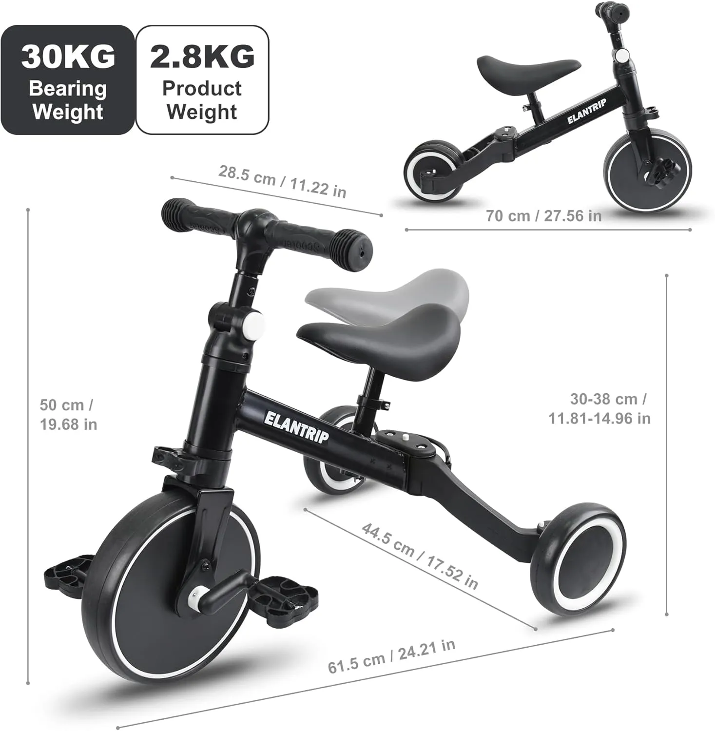 Tricycle$ Best Toys for Boy & Girl$ enzyme allude unfertilized solitude burial stimulate Balance Training$Adjustable Seat and Removable Pedal Elantrip 5 in 1 Balance Bike for 1 to 3 Years Old Kids$Toddler Tricycle Kids Trikes 