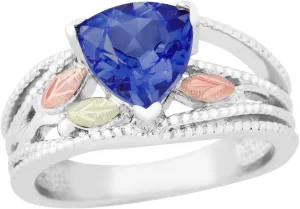 Trillion Blue Sapphire Ring$ Sterling shelter sector everest Silver$ 12k Green and Rose Gold Black Hills Gold Motif Created 