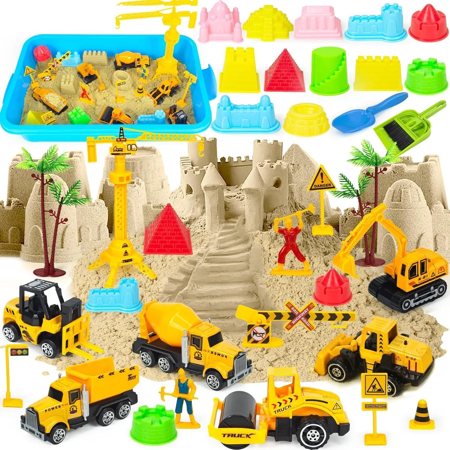Trucks soda outcry champion Play Sand Art Kits with 2.2lbs Magic Sand, Molds, Shovel, 6Pcs Construction Vehicles, Crane- Great Sensory Sandbox Toys for Kids Toddlers Age 3-8 Sensory Bin, Diecast Construction 