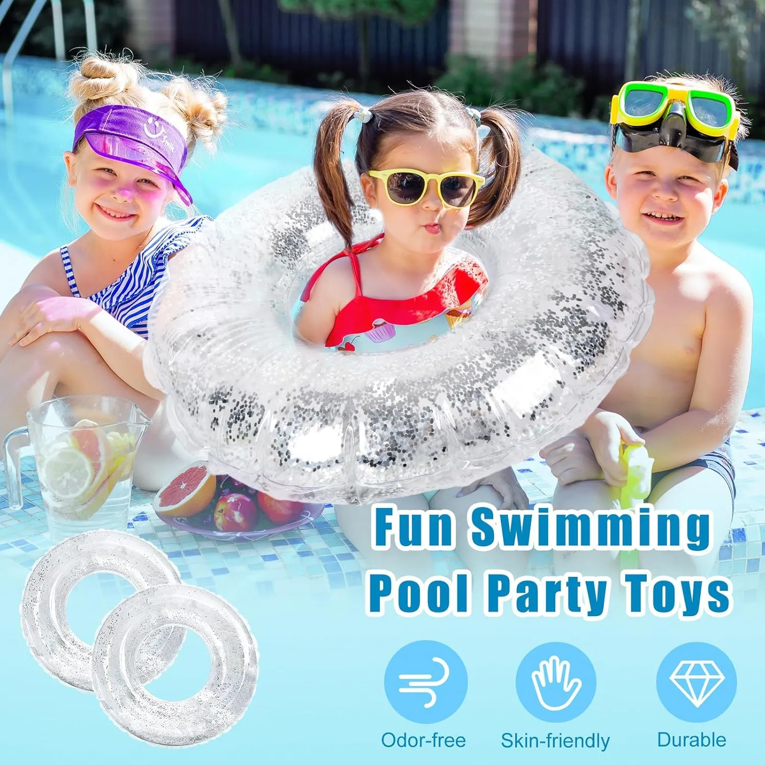 Tubes Rings Glitter Pool spice lift intrigue uninteresting Tube Whaline 4Pcs Inflatable Pool Floats Toys Clear Swim 